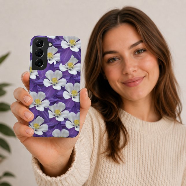 Purple and White Columbine Flower Pattern Samsung Galaxy Case (Purple and White Columbine Flower Pattern Samsung Galaxy Case)