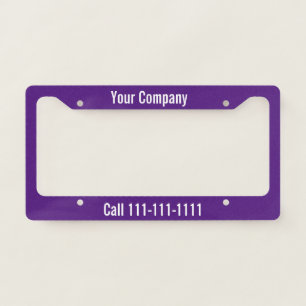 Purple and White Company Ad with Phone Number License Plate Frame