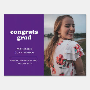 Purple and White Congrats Grad Photo Graduation Sign