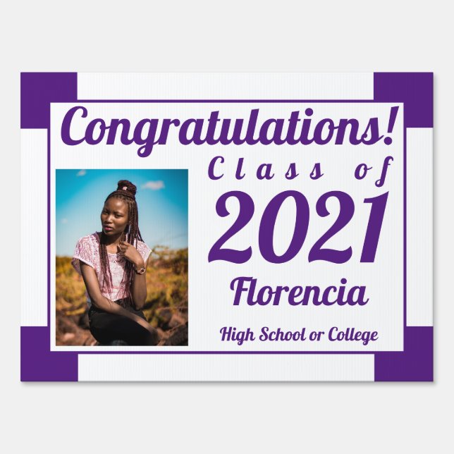 Purple and White Congrats Graduation Sign (Back)