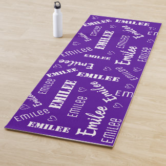 Purple and White Cool Word Art Custom Text Namasté Yoga Mat