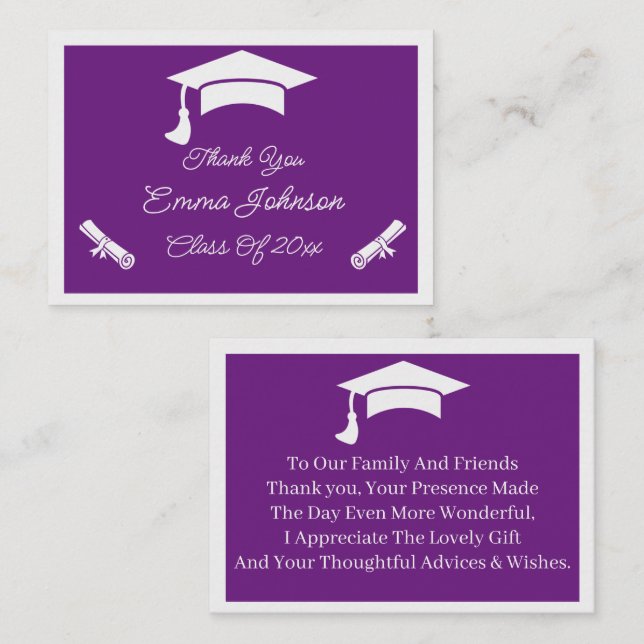 Purple And White Customized Graduation Thank You Note Card (Front/Back)