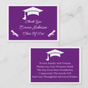 Purple And White Customized Graduation Thank You Note Card