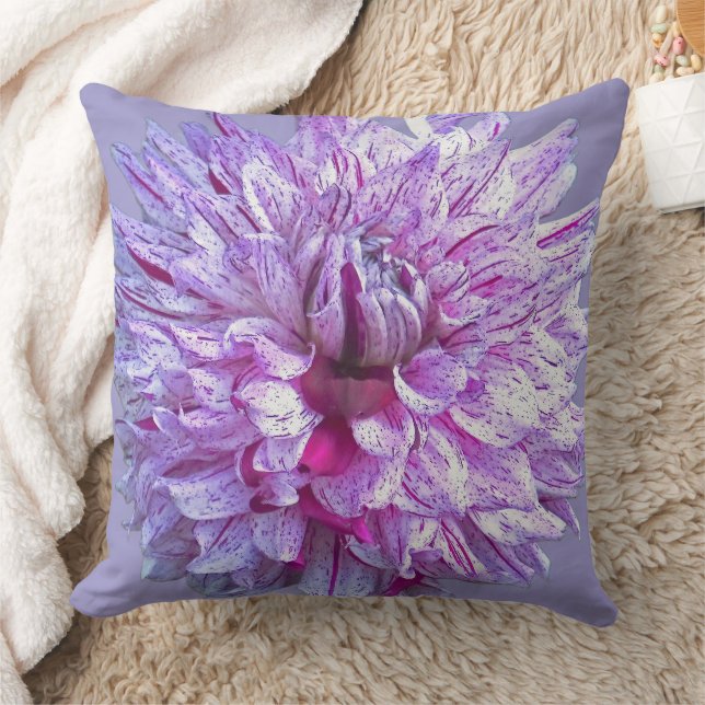 PURPLE AND WHITE DAHLIA/ FLORAL THROW PILLOW (Blanket)
