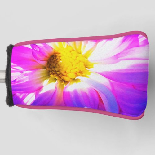 Purple and White Dahlia with a Yellow Center Golf Head Cover