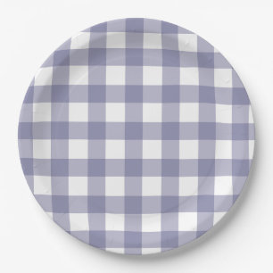 Purple and White Dainty Buffalo check Paper Plates