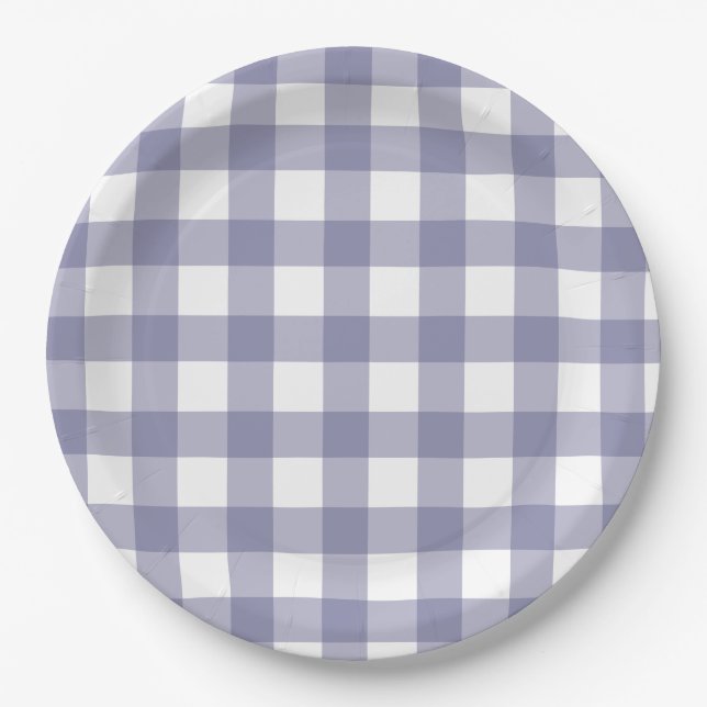 Purple and White Dainty Buffalo check Paper Plates (Front)