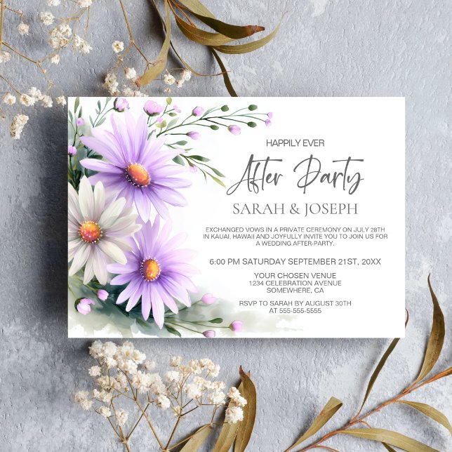 Purple and White Daisies Wedding After Party Invitation (Creator Uploaded)