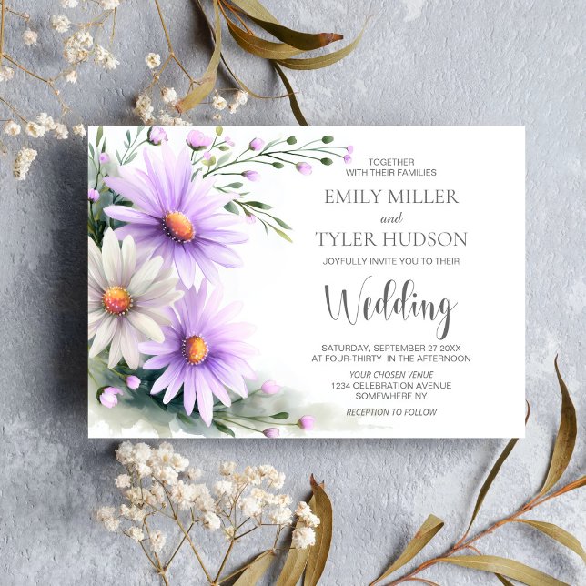 Purple and White Daisies Wedding Invitation (Creator Uploaded)