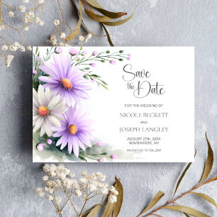Purple and White Daisies Wedding Save the Date