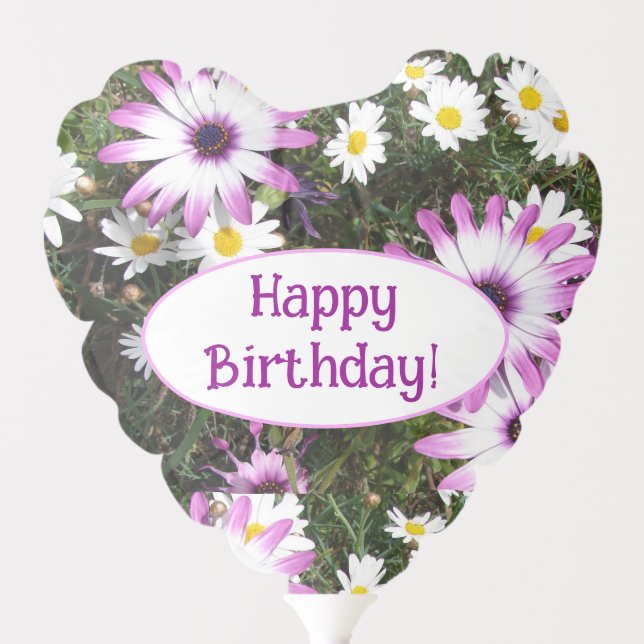 Purple and White Daisy Floral Happy Birthday Balloon (Front)