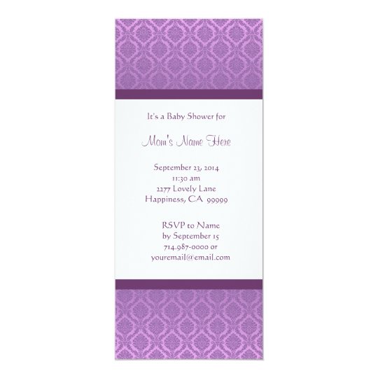 Purple and White Damask Baby Shower Invitations