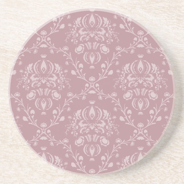 Purple and White Damask Drink Coaster (Front)
