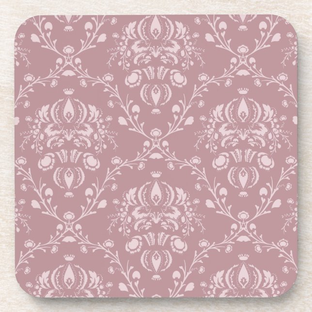 Purple and White Damask Drink Coaster (Front)