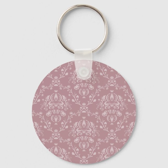 Purple and White Damask Keychain (Front)