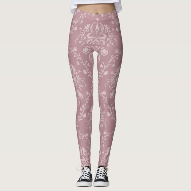 Purple and White Damask Leggings (Front)