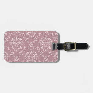 Purple and White Damask Luggage Tag