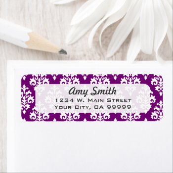 Purple And White Damask Pattern Label by whimsydesigns at Zazzle