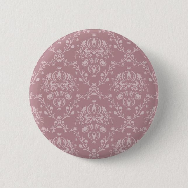 Purple and White Damask Pinback Button (Front)