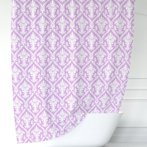 Purple And White Damask Shower Curtain