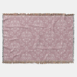 Purple and White Damask Throw Blanket