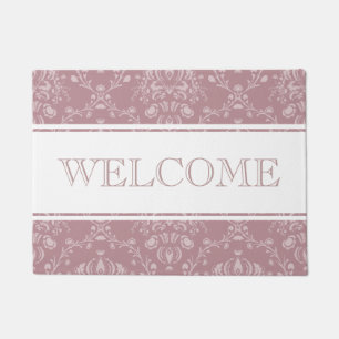 Purple and White Damask Welcome Doormat