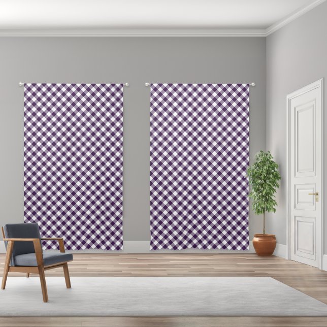 Purple and White Diagonal Gingham Plaid Pattern Blackout Curtains (Wide)