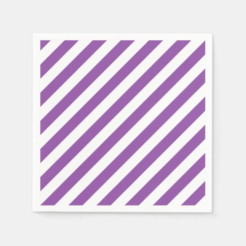 Purple And White Diagonal Stripes Pattern Paper Napkins