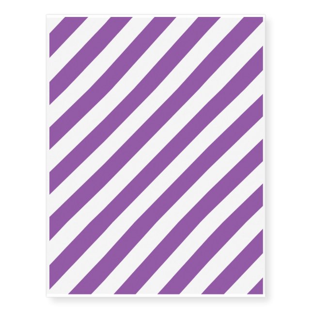 Purple And White Diagonal Stripes Pattern Temporary Tattoos (Front)