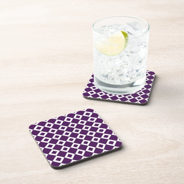 Purple and White Diamond Pattern Drink Coaster (Right Side)