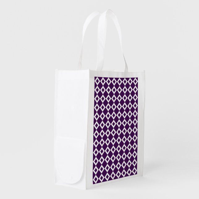 Purple and White Diamond Pattern Grocery Bag (Front Side)