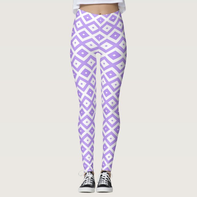 Purple and white diamond pattern leggings (Front)