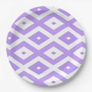 Purple and white diamond pattern paper plates
