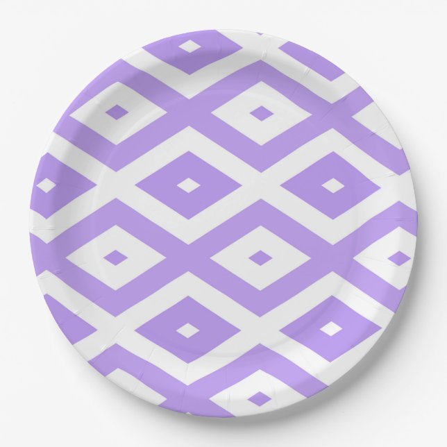 Purple and white diamond pattern paper plates (Front)