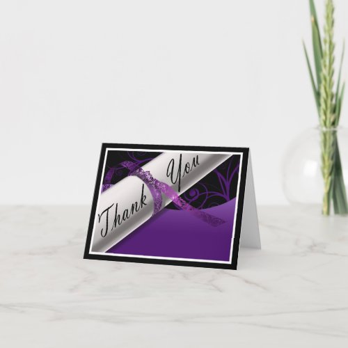 Purple and White Diploma Thank You Card
