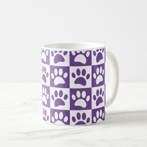 Purple And White Dog Paws In Squares Custom Coffee Mug