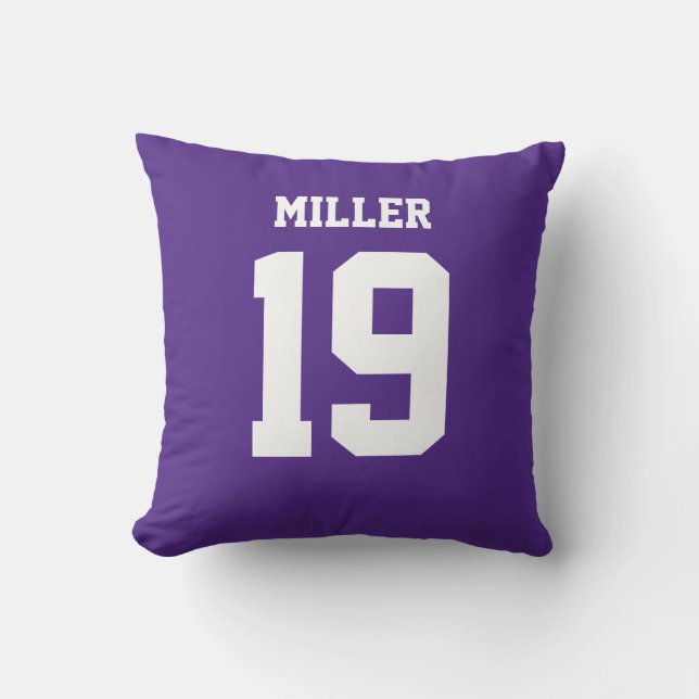 Purple and White Double-Sided Sports Jersey Throw Pillow (Front)