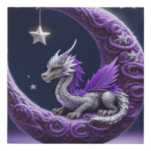 Purple And White Dragon Resting On A Crescent Moon Faux Canvas Print