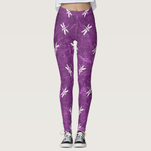 Purple and White Dragonflies Leggings