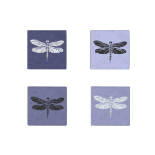 Purple and White Dragonflies Stone Magnet