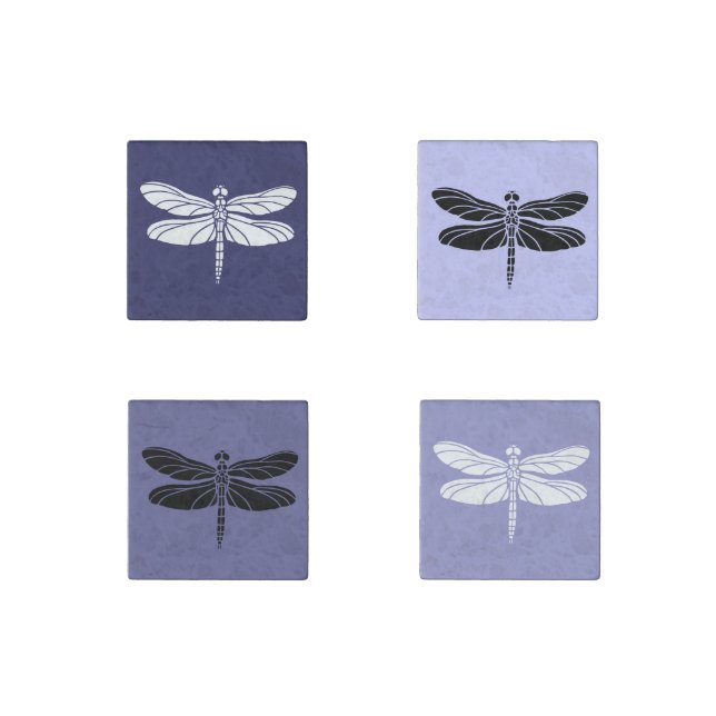 Purple and White Dragonflies Stone Magnet (Front)
