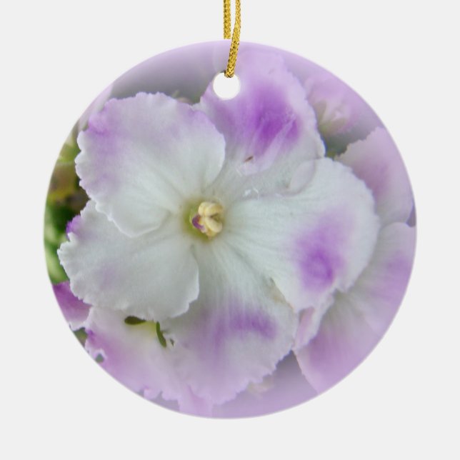 Purple and White Fancy African Violets Ceramic Ornament (Front)