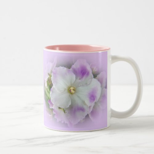 Purple and White Fancy African Violets Two_Tone Coffee Mug