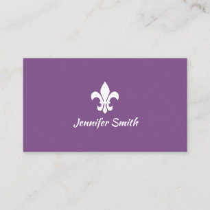 Purple and White Fleur de Lis Business Card