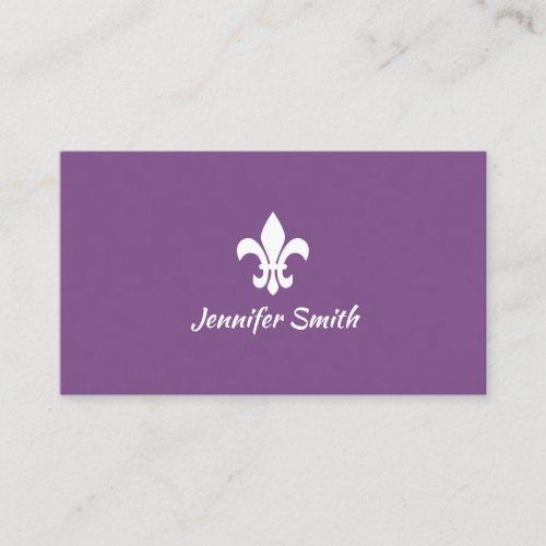 Purple and White Fleur de Lis Business Card