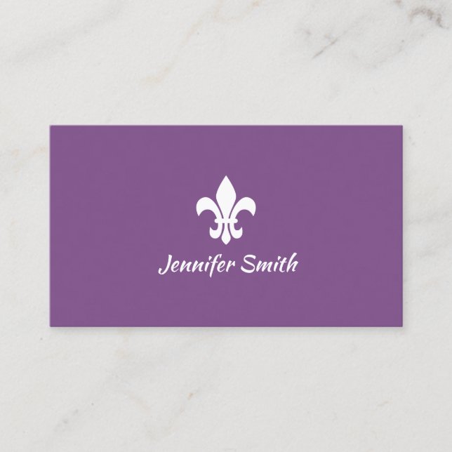 Purple and White Fleur de Lis Business Card (Front)