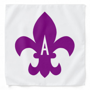 Purple and White Fleur de Lis Monogram Bandana