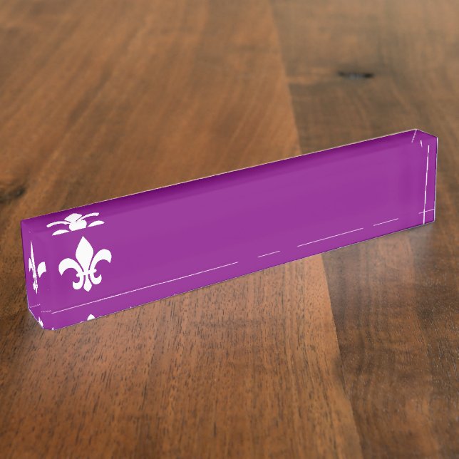 Purple and White Fleur de Lys Desk Name Plate (Side)