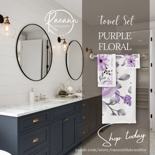 Purple and White Floral Bathroom Towel Set (Creator Uploaded)