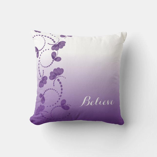 Purple and White Floral Believe in Yourself Throw Pillow (Front)
